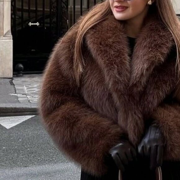 Coffee Brown Casual Women's Faux Fur Jacket coat - Picture 3 of 6